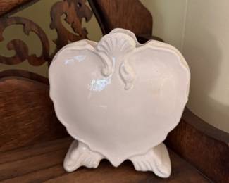 White ceramic heart shaped footed dish with shell detail