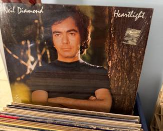 Crate of vinyl LP records including Neil Diamond Heartlight