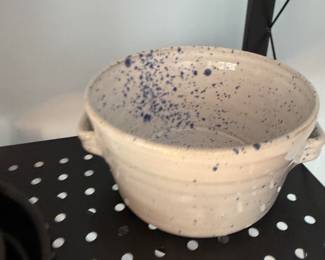 Blue speckled stoneware mixing bowl with handles