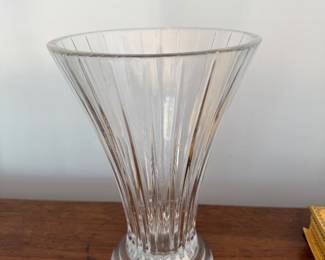 Flared cut crystal vase with vertical ribbing