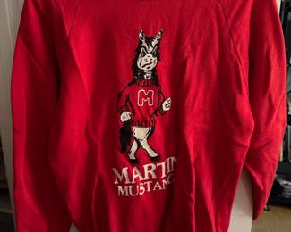 Red Martin Mustangs crewneck sweatshirt with mascot graphic