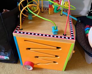 Wooden activity cube with bead maze