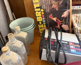 Vintage Lite-Brite in the original box with glass jugs and green nursery pots