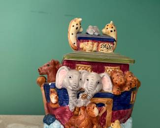 Ceramic Noah's Ark cookie jar with animals
