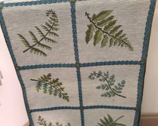 Woven tapestry throw with fern botanical panels
