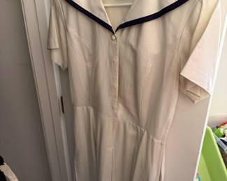 Vintage cream sailor collar dress with navy trim
