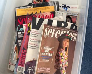 Bin of vintage magazines including Seventeen and Vibe