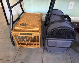 Wicker pet carrier and a soft sided pet carrier