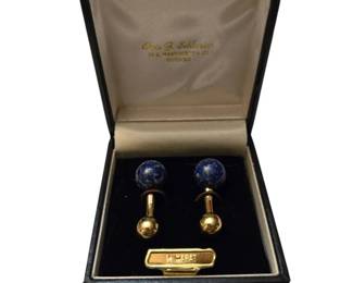 Vintage BA Ballou 14K Yellow Gold and Lapis Lazuli Ball Cufflinks