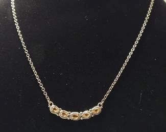 Sterling Silver H925 Five Stone Citrine Bar Necklace