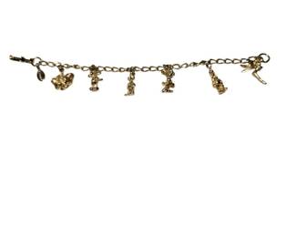 Signed Disney Gold Tone Mickey and Friends Charm Bracelet