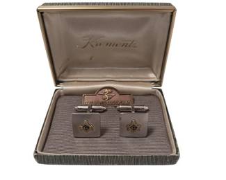 Vintage Krementz 14K Rolled gold Overlay Masonic Blue Enamel Cufflinks With Original Box