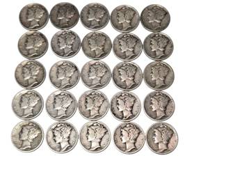 Lot 1 of Vintage Mercury Dimes 90 Percent Silver Assorted Dates Circulated