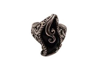 Carolyn Pollack Sterling Silver Intricate Scroll Work Black Onyx Ring