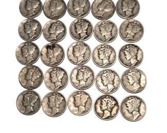 Lot of 2 of Vintage Mercury Dimes 90 Percent Silver Assorted Dates Circulated
