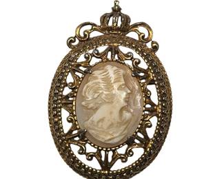 Vintage Signed Florenza Cameo Brooch Pendant