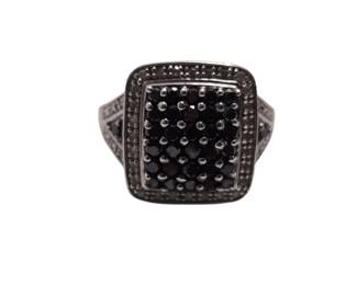 Designer JWBR 925 Sterling Silver Black and White Diamond Square Cocktail Ring