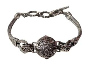 Sarda Bali 925 Sterling Silver Filigree Braided Toggle Bracelet 7pt5in