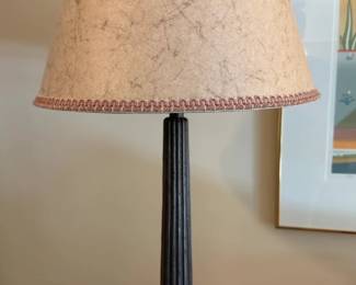 32”H Vintage Fluted Metal Table Lamp with Textured Shade