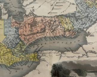 14” L by 11” H Colored Vintage 1851 John Tallis Map of West Canada