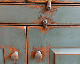 72”H x 43”L x 21”W | Rustic Blue Painted Wooden Huch Cabinet