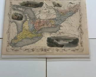 14” L by 11” H Colored Vintage 1851 John Tallis Map of West Canada