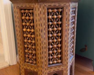 27.5”H | Vintage Octagonal Moroccan Inlay Side Table with Mashrabiya Latticework