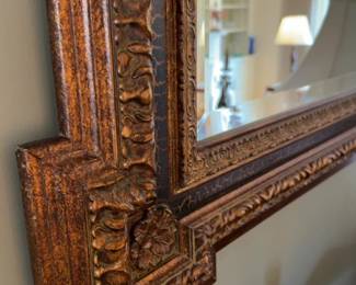 36”H 48”L | Ornate Antique-Style Beveled Wall Mirror with Elaborate Carved Frame