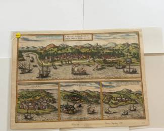 20” L by 14.5” W Braun and Hogenberg 1572 Antique Map of Calicut, Ormuz, and Canonor