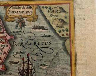 7”L by 5”W Colored Antique Map of Mozambique - Descriptio Regni Congi