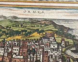 20” L by 14.5” W Braun and Hogenberg 1572 Antique Map of Calicut, Ormuz, and Canonor