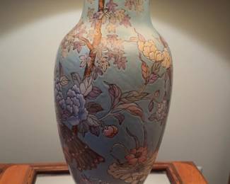 Vintage Chinoiserie Ceramic Table Lamp with Pleated Shade