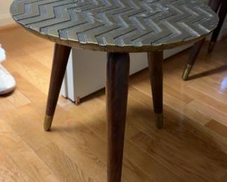QTY 2 | Sold Indiv. | 16”H | Mid-Century Modern Brass Chevron Side Table