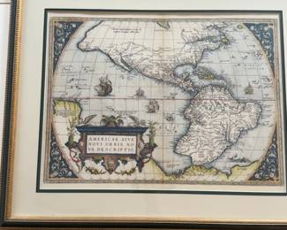 Vintage Framed Americae Sive Novi Orbis Map; Map size 21” L by 15.5 H ; with frame size 27” L by 21.5” H