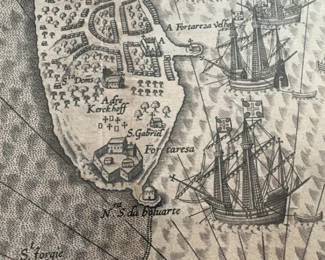 14” L by 12” W Antique Map of Mozambique Island by Jan Huygen van Linschoten