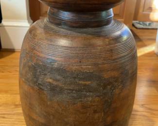 17”H Handcrafted Turned Wood Vase with Ribbed Texture
