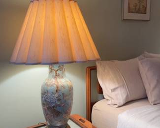 Vintage Chinoiserie Ceramic Table Lamp with Pleated Shade