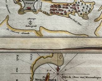 10.5” H by 8” W Colored Antique Map - Plan du Fort de Mozambique