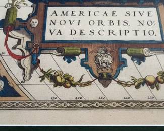 Vintage Framed Americae Sive Novi Orbis Map; Map size 21” L by 15.5 H ; with frame size 27” L by 21.5” H