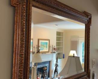 36”H 48”L | Ornate Antique-Style Beveled Wall Mirror with Elaborate Carved Frame