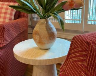 18.5”H | Plastic Round Capiz Shell Pedestal Side Table
