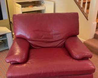34”H x 40”L x 35”W | Remington Leather Red Armchair with Padded Armrests