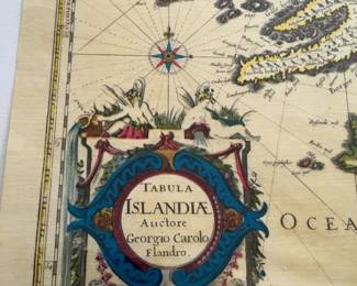 16” L by 12.5” W Colored Tabula Islandia Map by Georgio Carolo Flandro