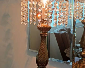 Lot 93: Ornate Brass Table Lamp with Crystal Beaded Shade