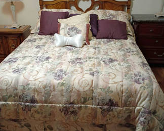 Lot 128: Wooden Bed Frame with Floral Bedding