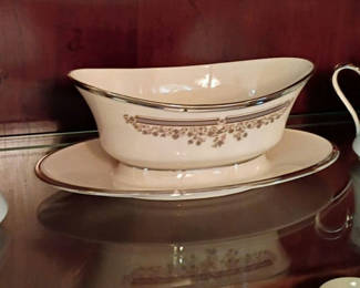 Lot 74: Porcelain Creamer, Gravy Boat with Underplate, and Covered Sugar Bowl