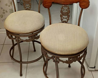 Lot 60: Pair of Upholstered Swivel Bar Stools