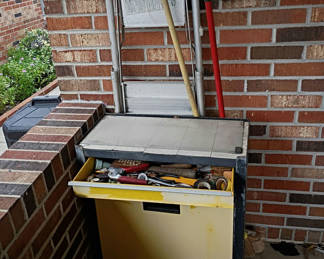Lot 801: Rolling Tool Cart with Hand Tools and Folding Ladder