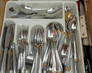 Lot 42: Assorted Stainless Steel Flatware and Serving Utensils