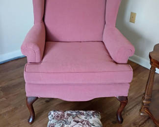 Lot 89: La-Z-Boy Wingback Chair and Floral Footstool